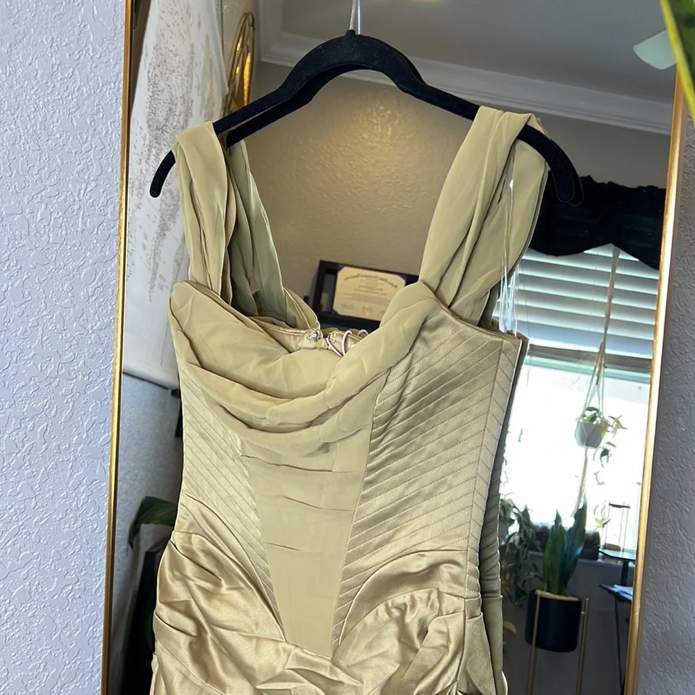 House of CB 'Natalya' Olive Satin Corset Midi Dress NWOT - Picture 12 of 12